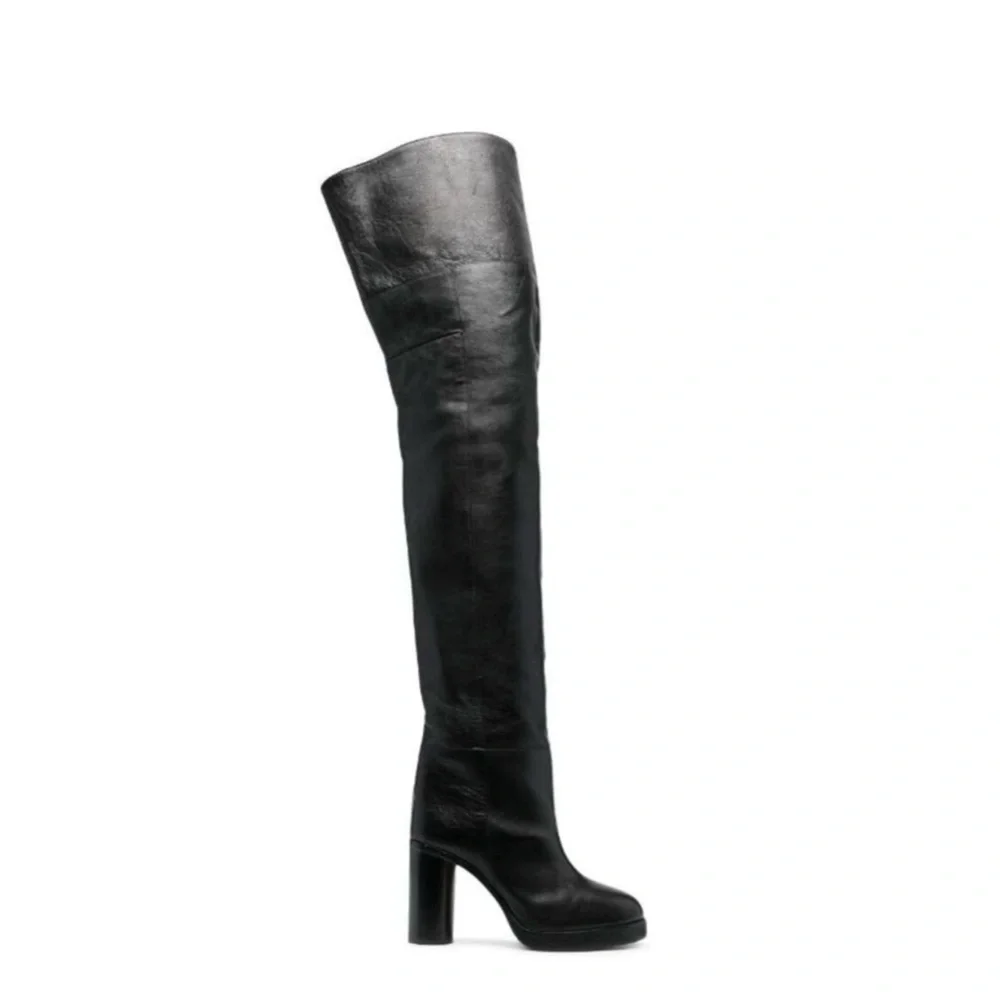 Isabel Marant Lurna Over The Knee Boots Black Leather Size 37/7 Party City Chic